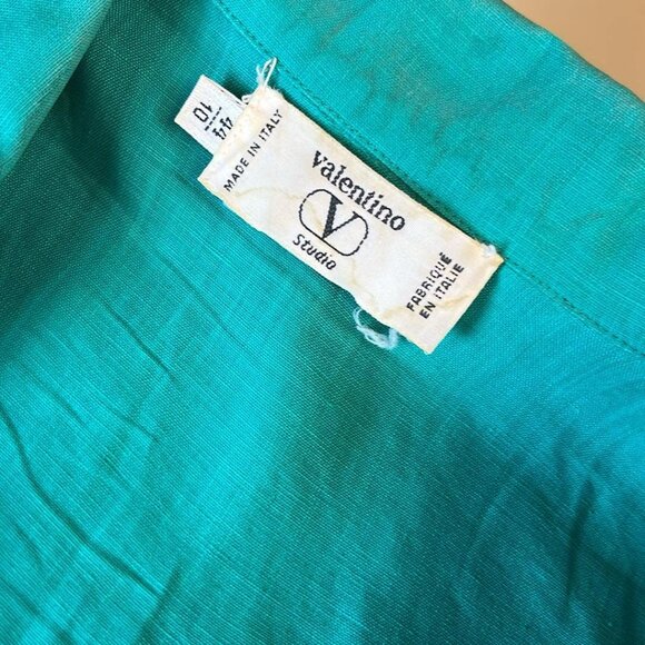 Vintage Valentino Women's SZ44 GREEN Flax button up blouse 90s Costumer Designer - Picture 3 of 9
